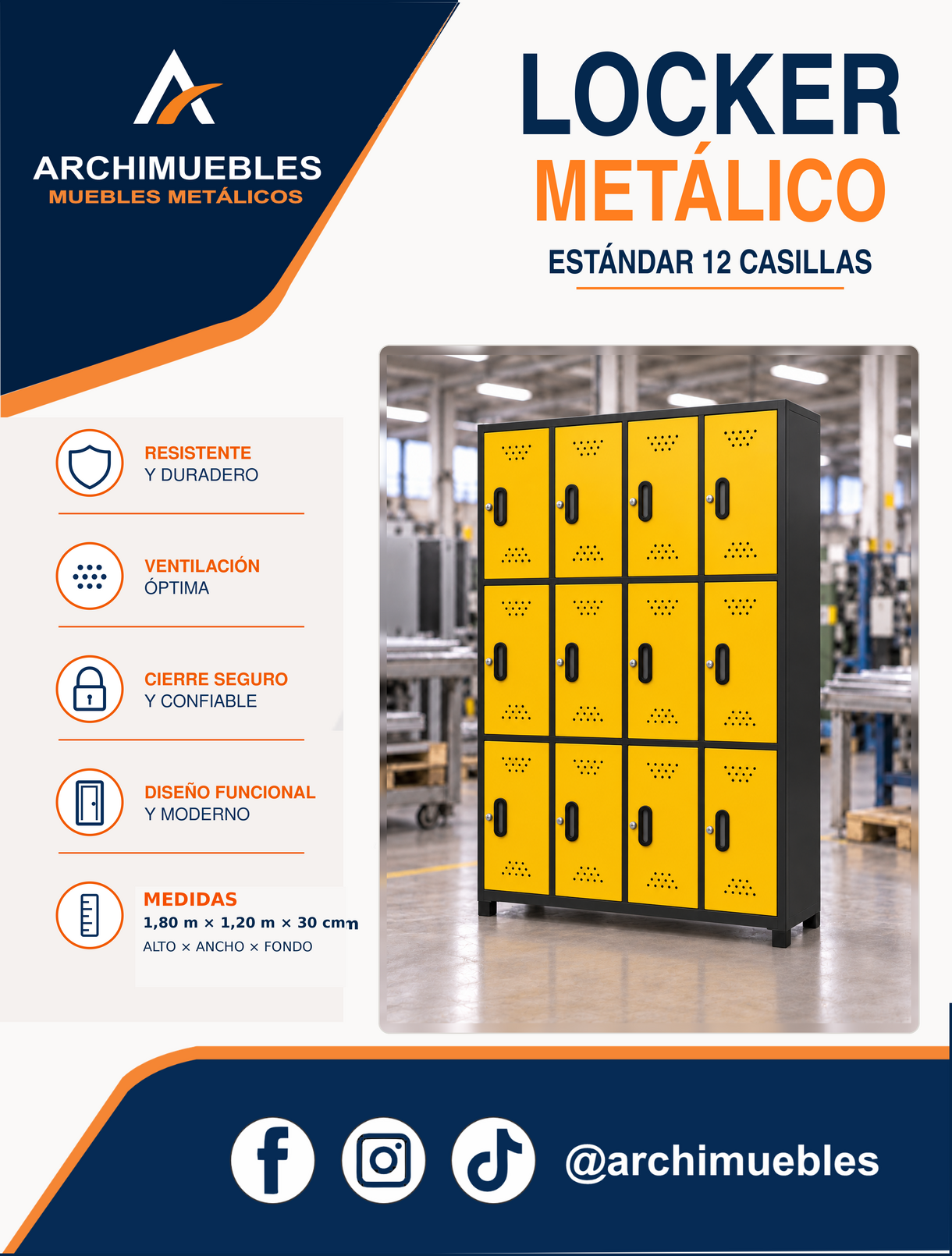 Ficha técnica y características de Locker estándar de 12 casillas Archimuebles