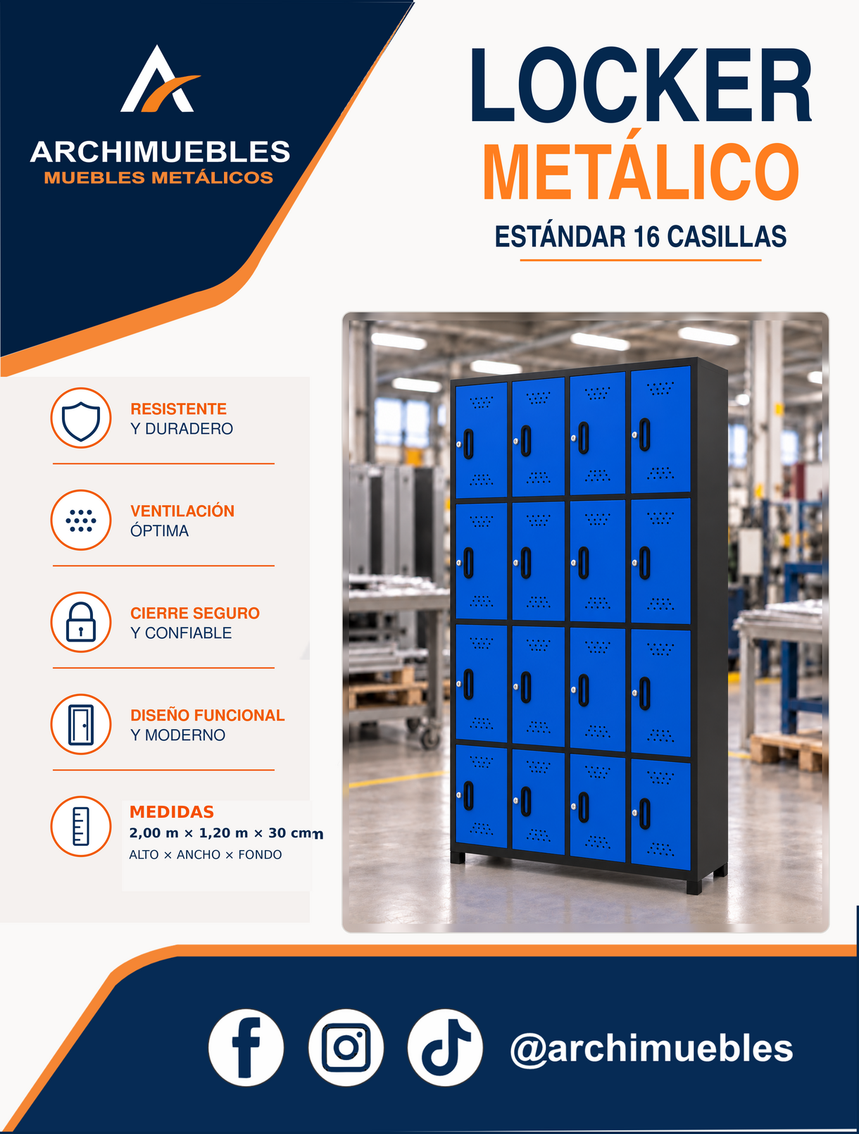 Ficha técnica y características de Locker estándar de 16 casillas Archimuebles