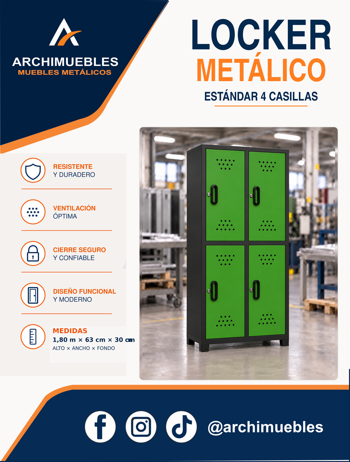 Ficha técnica y características de Locker estándar de 4 casillas Archimuebles
