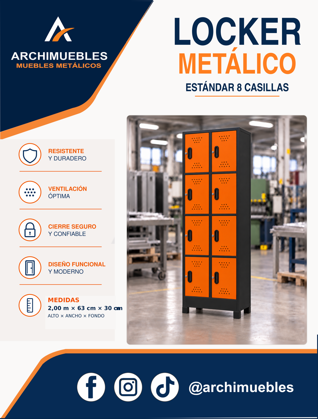 Ficha técnica y características de Locker estándar de 8 casillas Archimuebles